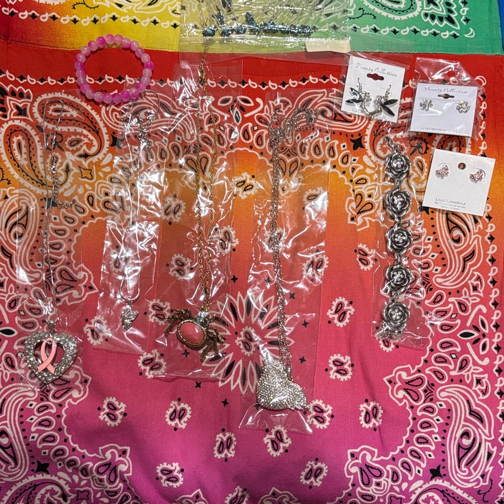 Assorted Silver and Pink Jewelry Set